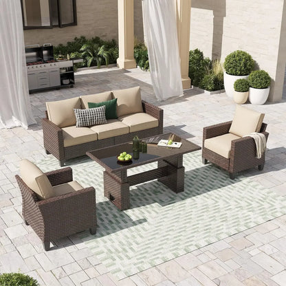 4-piece Outdoor All-weather Wicker Sectional Patio Set