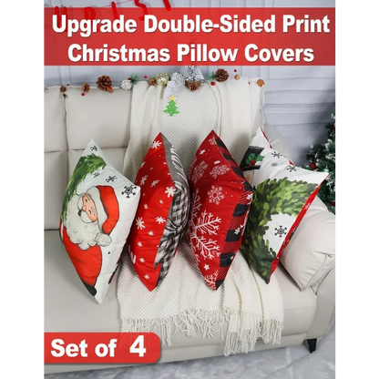 4 Double-Sided Print Christmas Pillow Covers 