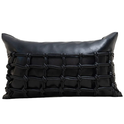 Tillbaka Faux Leather Throw Pillow Cover - Modern Minimalist Woven Hollow Design styled as a contemporary faux leather pillow cover accent