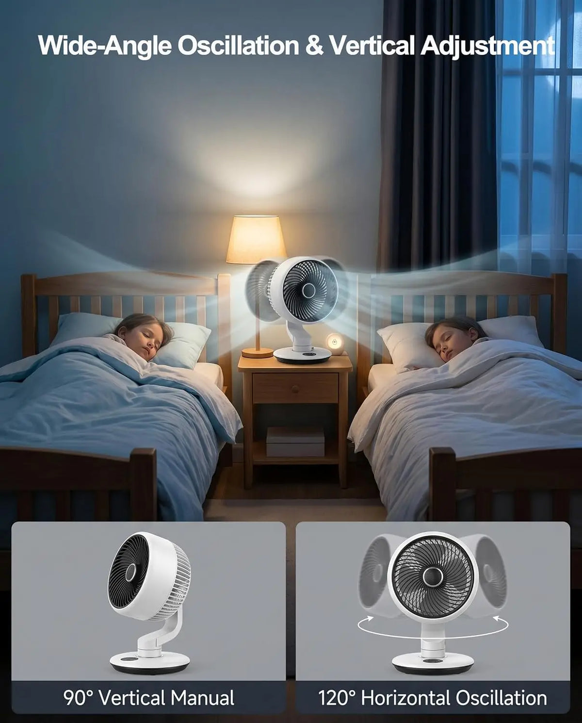 GAITIR Rechargeable Desk Fan - 7800mAh Battery with Smart Touch Display - Black, White, portable rechargeable desk fan with five speeds