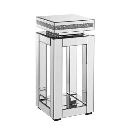 Modern Square 2-Tier Mirrored End Table w/ Crystals Inlay