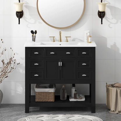 Modern 36'' Independent Bathroom Vanity w/Mounted Ceramic Sink
