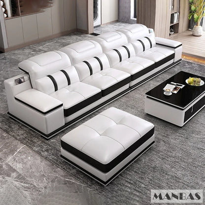 Modern Italian Genuine Leather Living Room Sofa Set