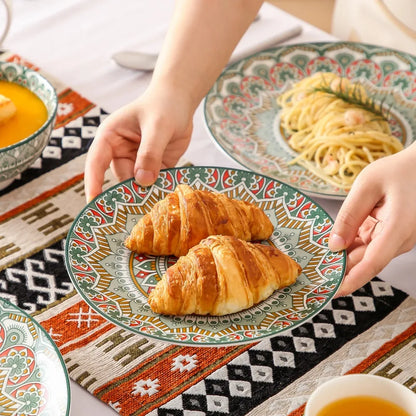 Boho Style 16-Piece Porcelain Dinnerware Set w/Mandala Floral Pattern