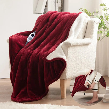 Decorative display of the cozy ambiance created with the Cozy Flannel Sherpa Electric Blanket.