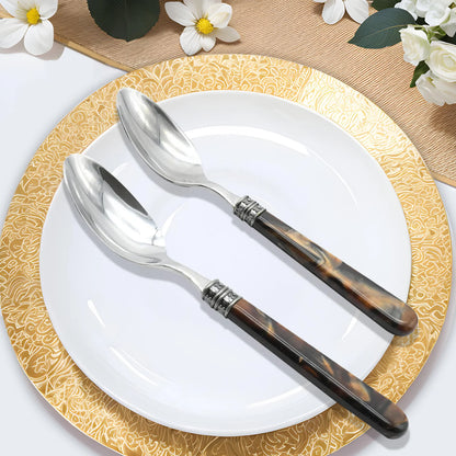 20-Piece Tortoise Shell Stainless Steel Flatware Set styled for an elegant vintage dining table with tortoise shell flatware