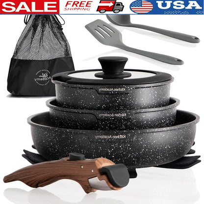 10-Piece Compact Kitchen Cookware Set in Black
