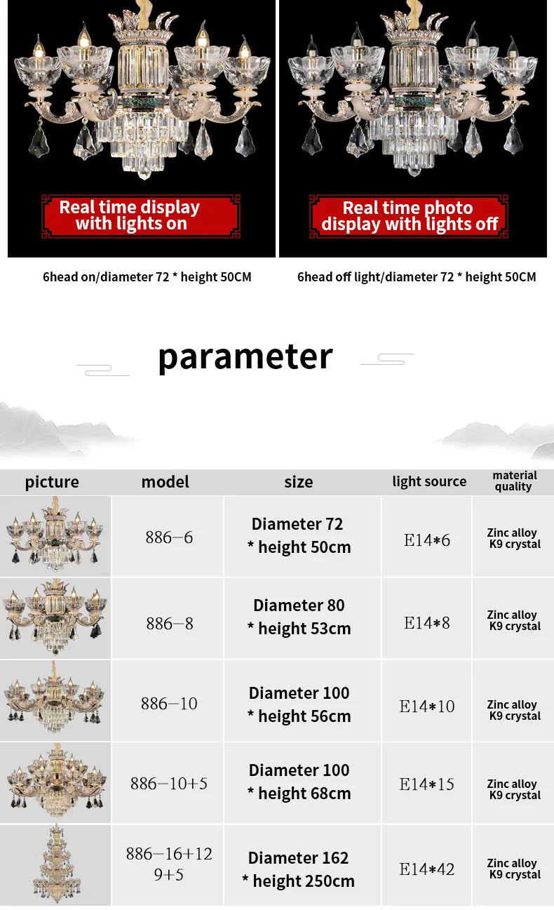 Traditional European Aesthetic Style Chain Pendant Crystal Chandelier 