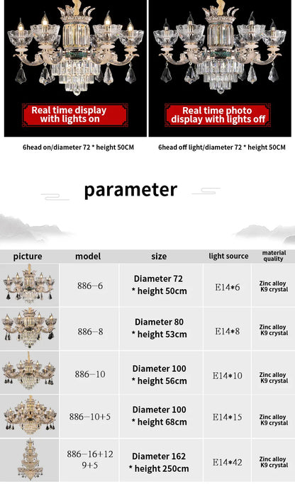 Traditional European Aesthetic Style Chain Pendant Crystal Chandelier 