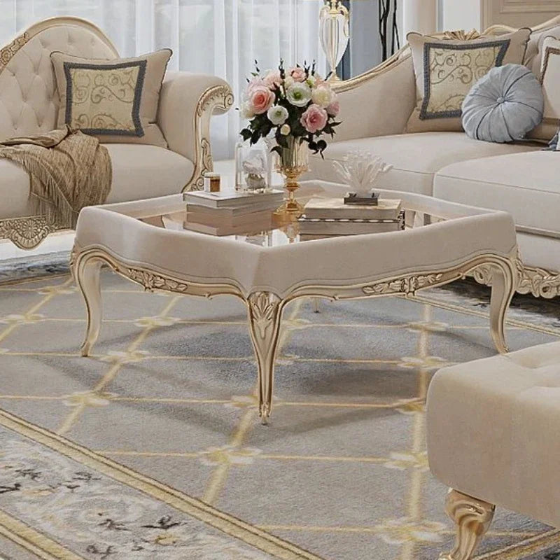Elegant French Style Solid Wood Living Room Furniture paired with decorative elements, showcasing sophistication.