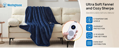 Cozy Flannel Sherpa Electric Blanket with foot pocket displayed during evening reading session.