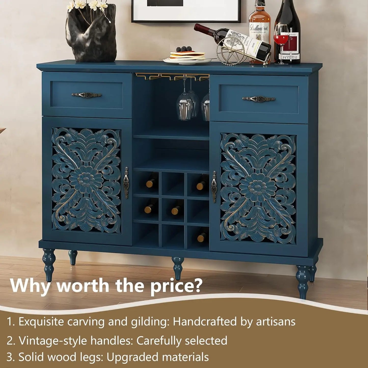 Elegant & Versatile 47.2" Customized Vintage Wine Bar Cabinet  