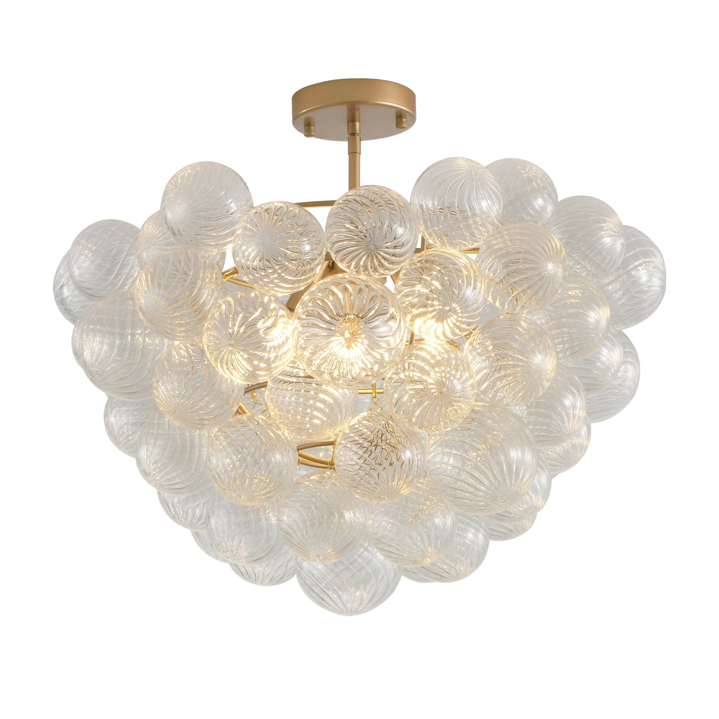 Golden Ceiling Pendant Light Chandelier w/Threaded Clear Glass Globe Shade