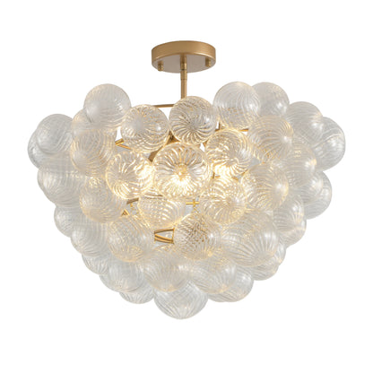 Golden Ceiling Pendant Light Chandelier w/Threaded Clear Glass Globe Shade