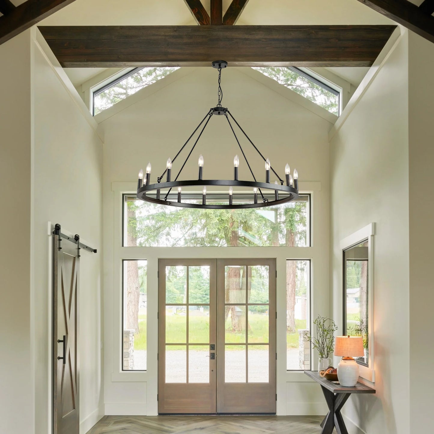 Rustic Farmhouse 16-Light Wagon Wheel Chandelier