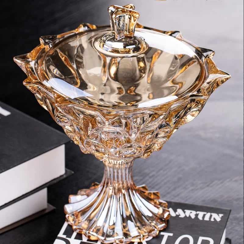 Elegant Transparent Crystal Glass Candy Jar and Sugar Jar - stylish elegant crystal candy jar set for storing treats.