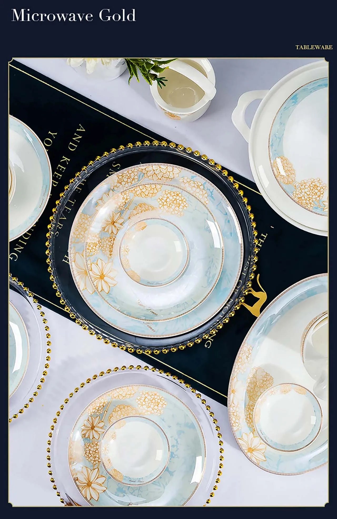Elegant 16-Piece Blue And White Ceramic Dinnerware Set adding charm to your dining table.