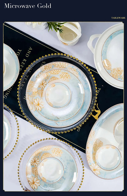 Elegant 16-Piece Blue And White Ceramic Dinnerware Set adding charm to your dining table.