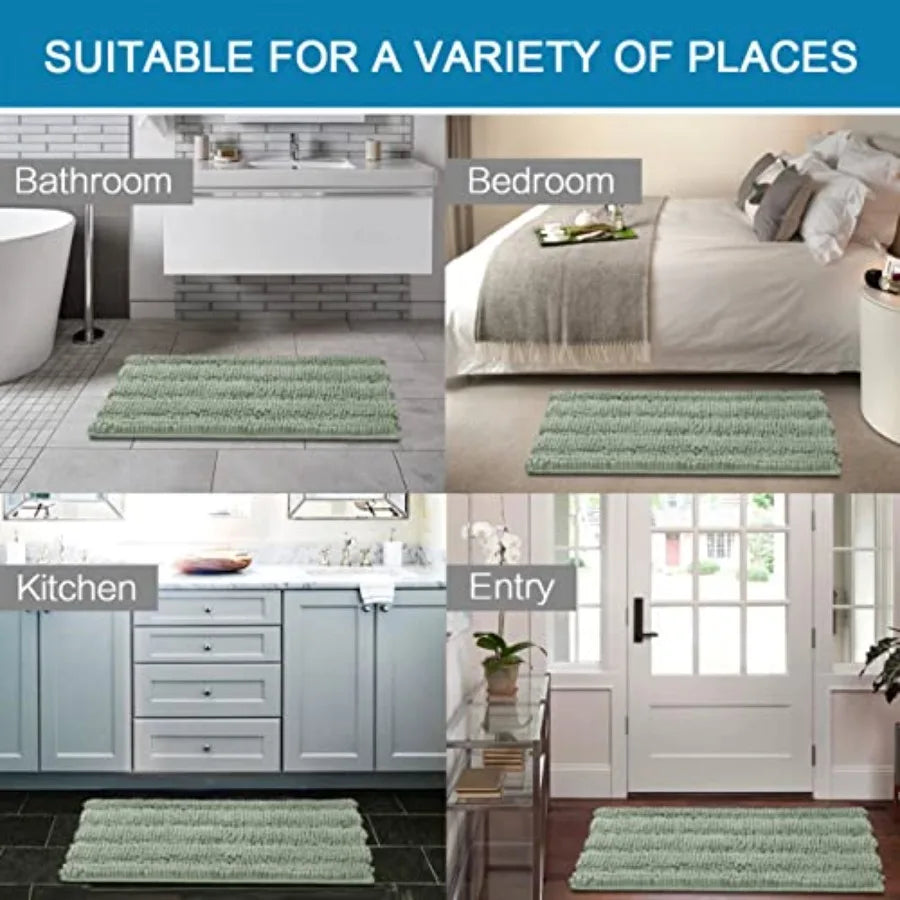 Extra Thick Sage Chenille Striped Bathroom Set