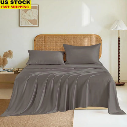 Queen Size Mulberry Silk Sheet Set in Charcoal