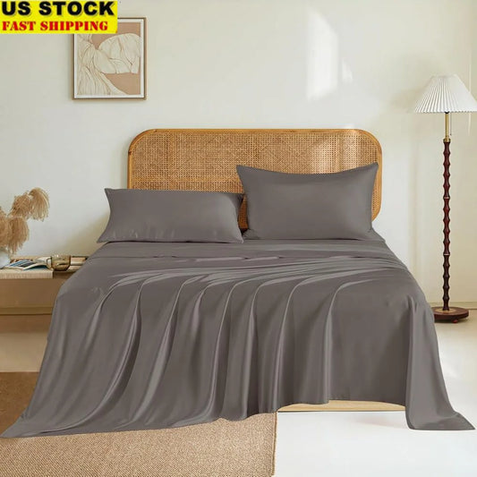Queen Size Mulberry Silk Sheet Set in Charcoal