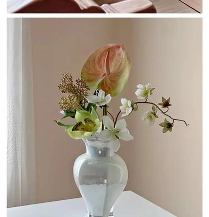 Vintage 24Cm Opalescent Ruffled Edged Fenton Glass Vase with soft lighting enhancing its charm.