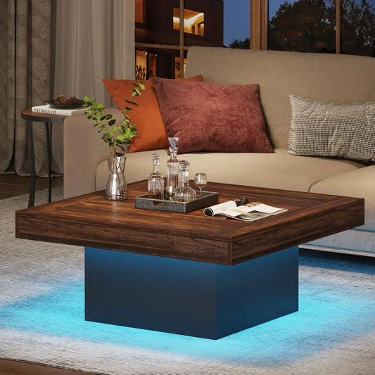 Farmhouse Style Square Coffee Table w/LED Lights