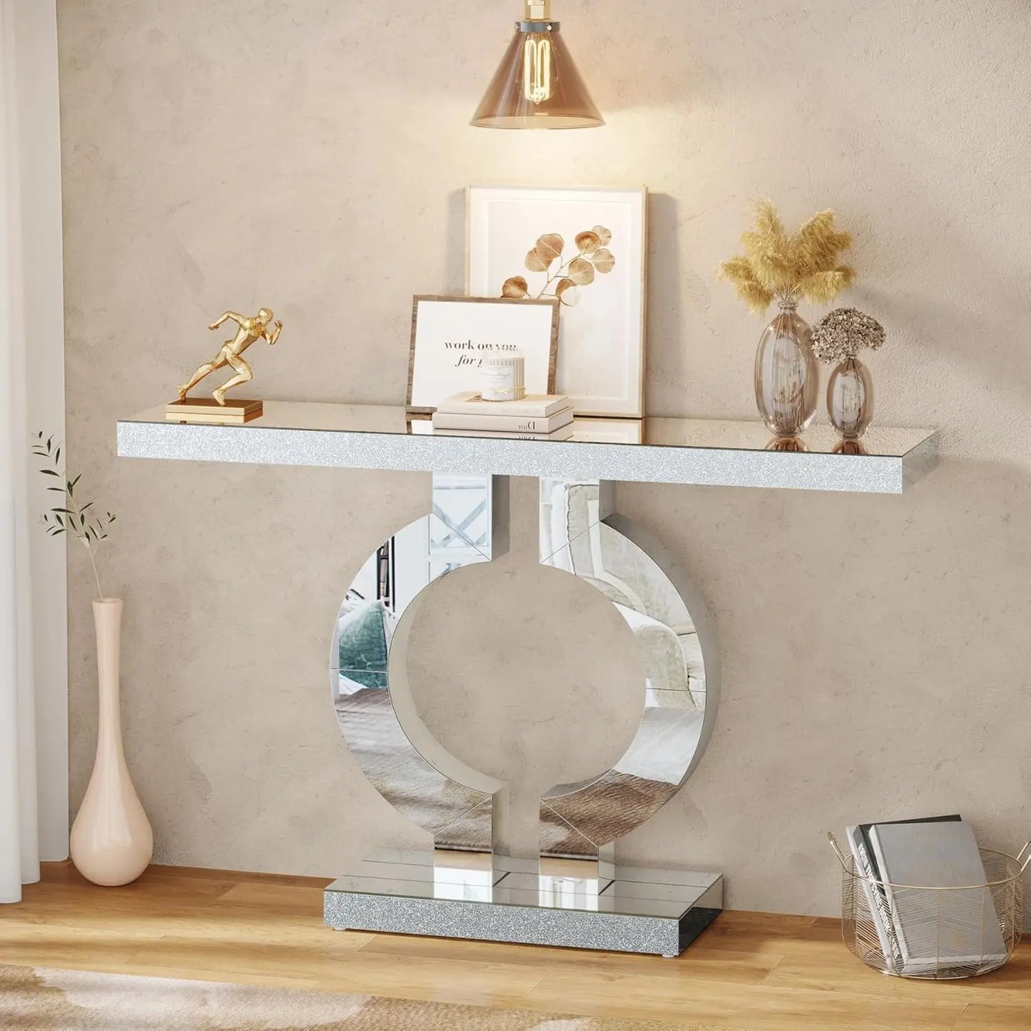 Modern Mirrored Rectangular Accent Table for Living Room, Hallway, Foyer 