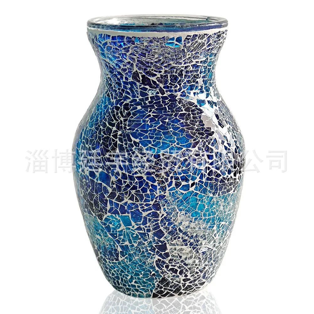 The unique design of the 8" Handcrafted Cracked Glass Flower Vase in close-up, illustrating the charm of this handcrafted glass vase.
