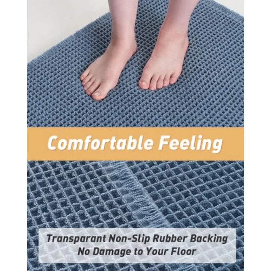 Blue Super Absorbent Upgraded Waffle Runner Rug  