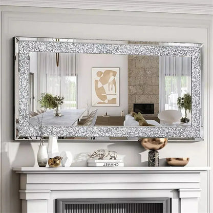 Modern Rectangular Crystal Crush Diamond Wall Mirror