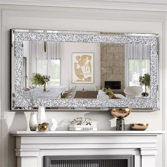 Modern Rectangular Crystal Crush Diamond Wall Mirror