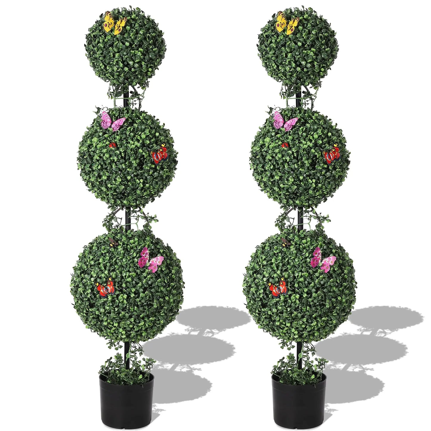 4' Artificial Triple-ball Topiary Tree w/Butterly Decoration