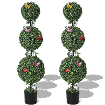 4' Artificial Triple-ball Topiary Tree w/Butterly Decoration