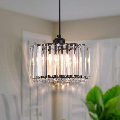 Stylish modern LED crystal pendant light illuminating a cozy corner, adding luxury to home decor.