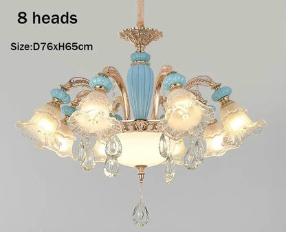 Frosted White Glass Tiffany Blue Floral Chandelier