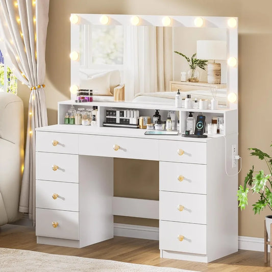 Large Makeup Vanity Desk w/Mirror and Lights