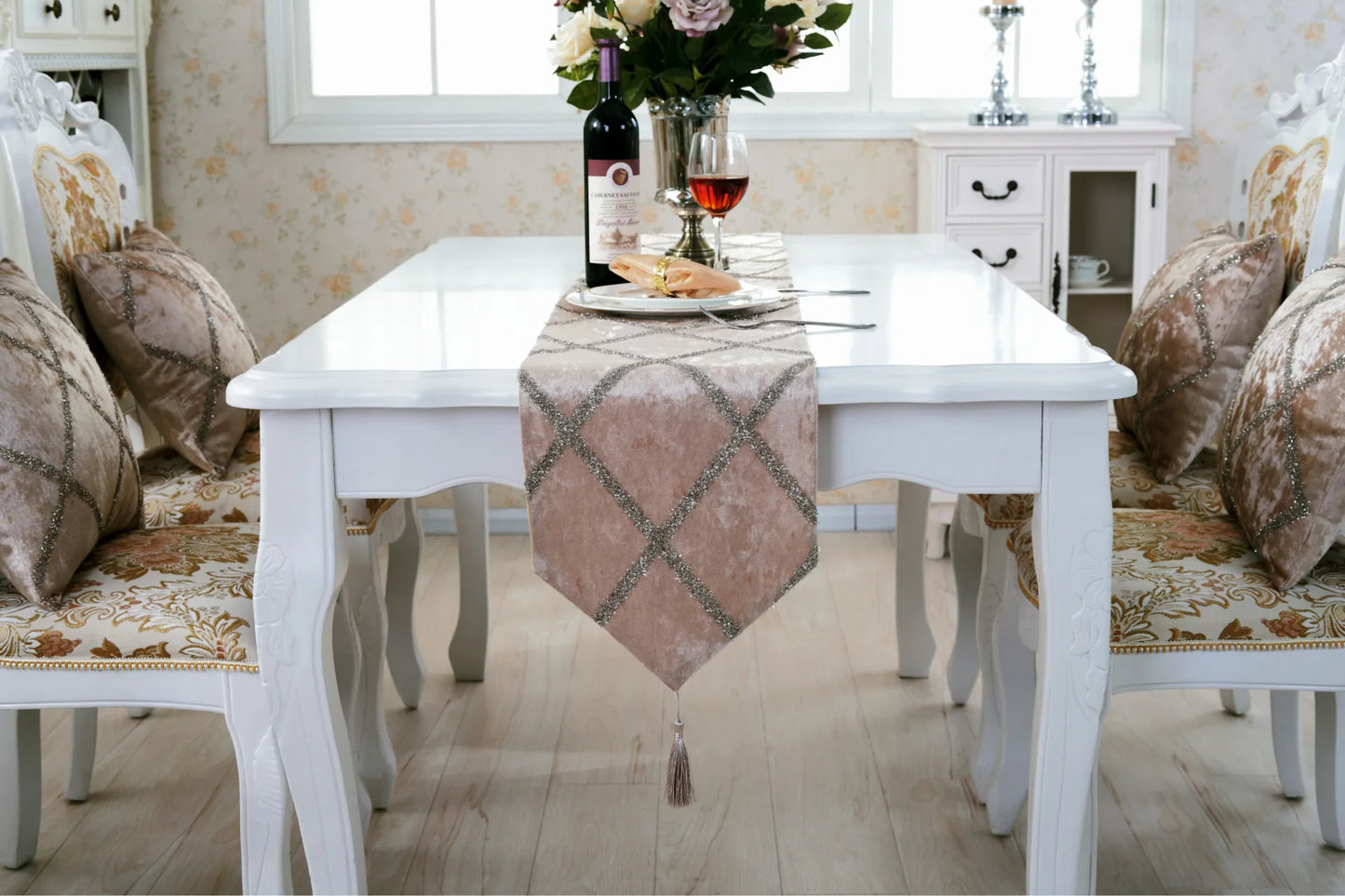 Long Strip Table Runner in a home setting - Bringing modern elegance to your dining room with this long table runner.