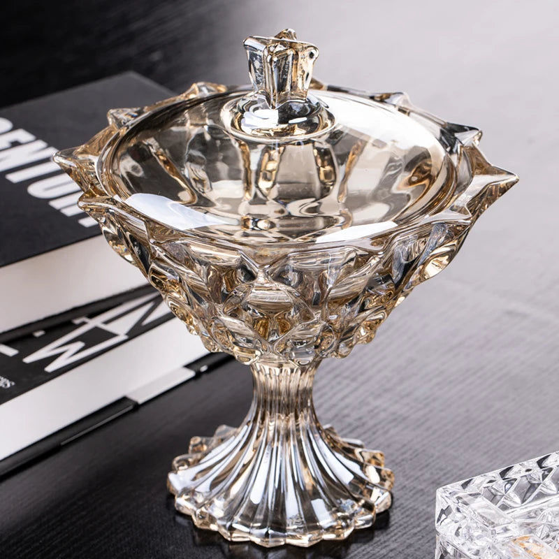 Elegant Transparent Crystal Candy Jar with delicious treats - an elegant crystal candy jar for home displays.