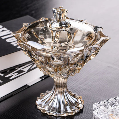 Elegant Transparent Crystal Candy Jar with delicious treats - an elegant crystal candy jar for home displays.
