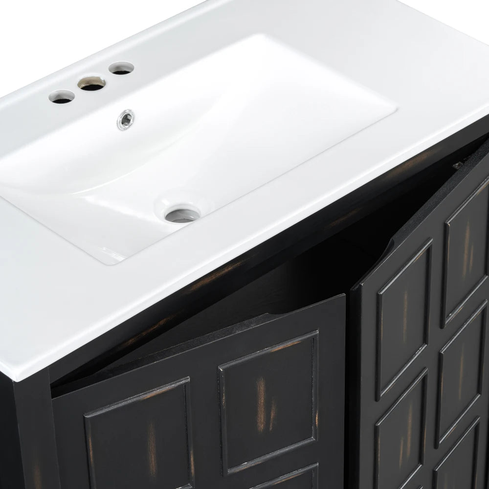 Classic Retro 72" Double Bathroom Vanity w/Double Ceramic Sinks