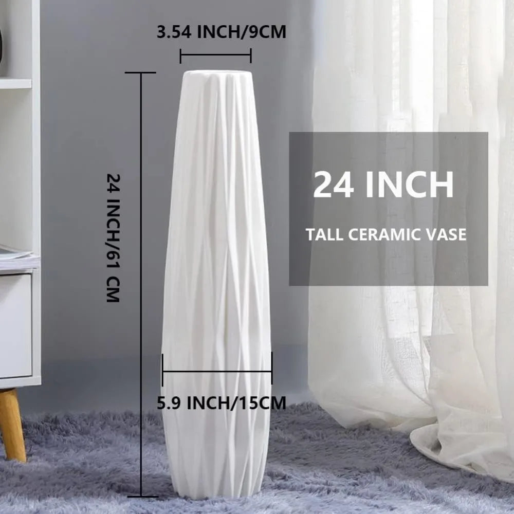White 24" Tall Ceramic Floor Vase