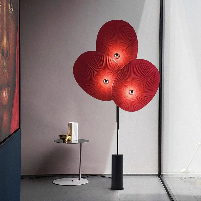 Elegant Modern Triple Floral Floor Lamp featuring luxurious silk fabric and iron construction.