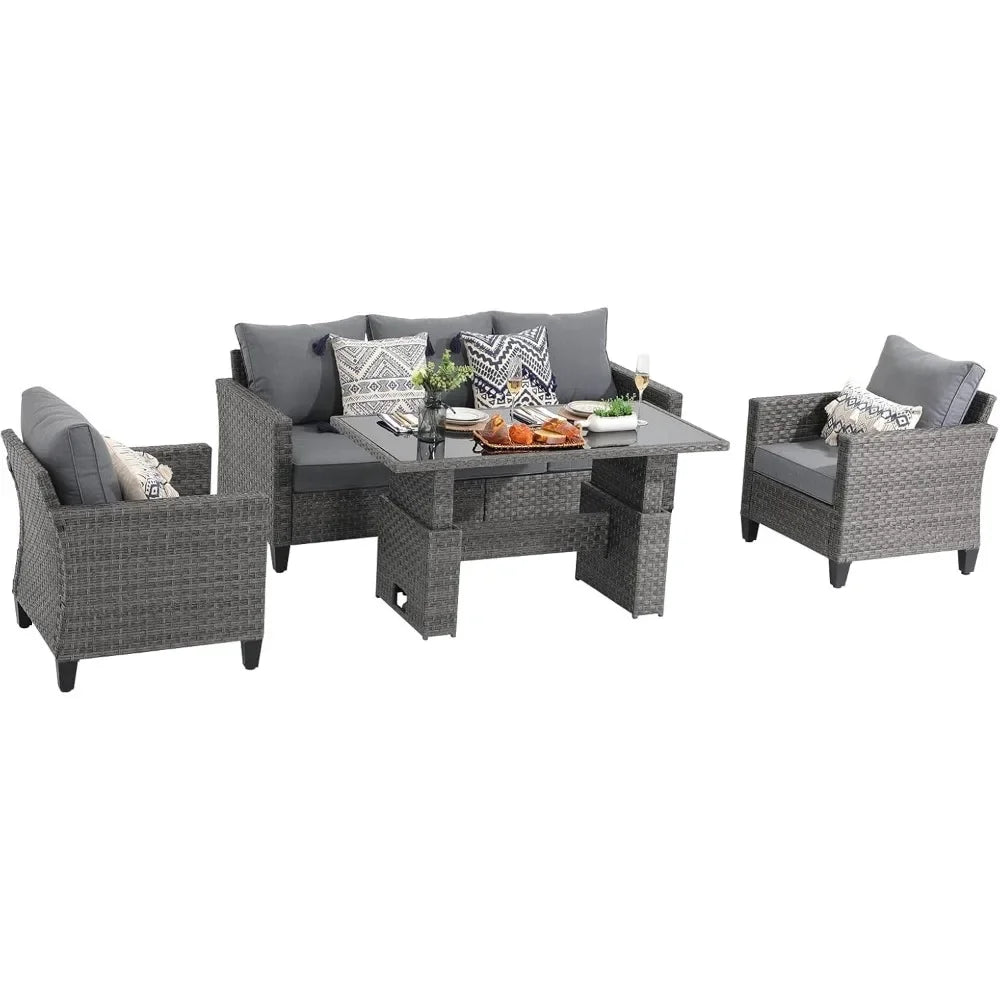 4-piece Outdoor All-weather Wicker Sectional Patio Set