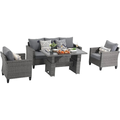 4-piece Outdoor All-weather Wicker Sectional Patio Set