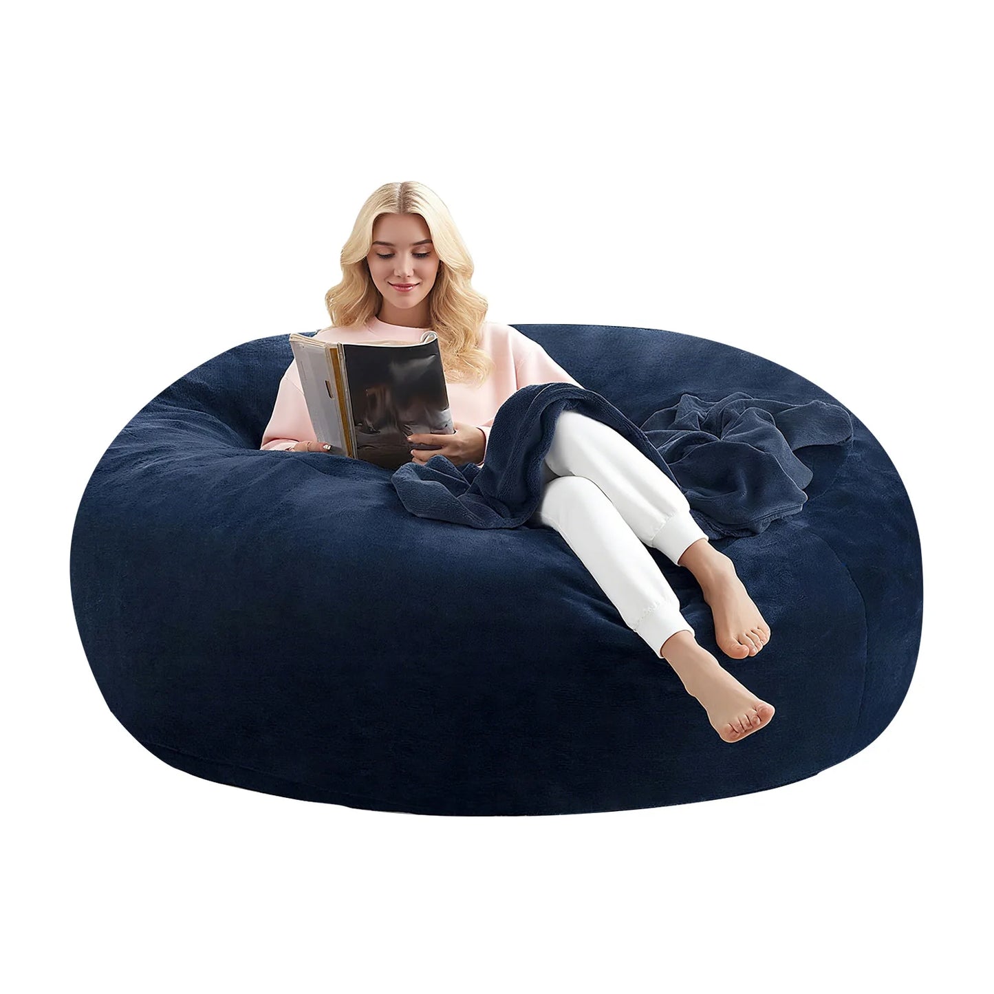 An adult comfortably lounging on the Oversized Faux Fur Bean Bag Chair, illustrating its roomy size and versatility as an oversized bean bag chair for gaming or chilling.