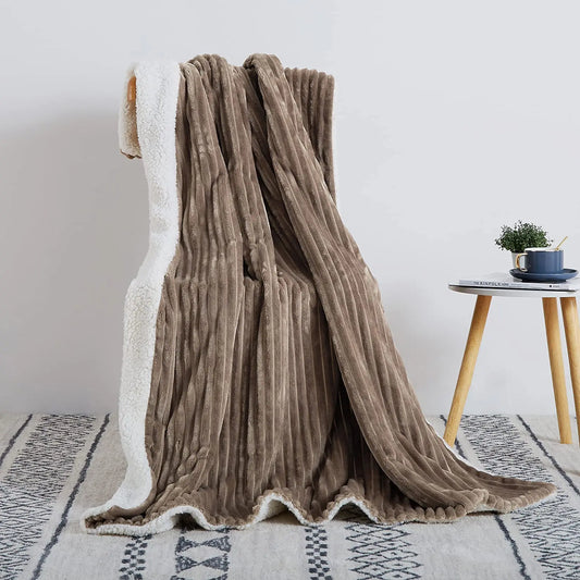 Soft & Cozy Striped Sherpa Flannel Throw Blanket