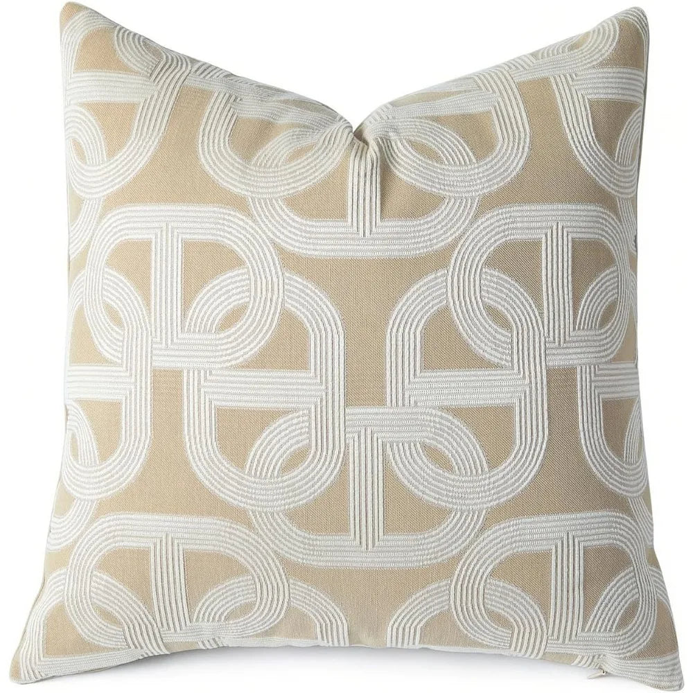 18x18 Latte Jacquard Throw Pillow Cover – Horseshoe Pattern Nordic Cushion Case, raised horseshoe jacquard pillow cover pattern