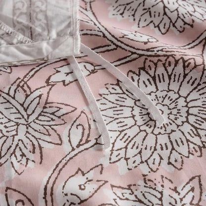 Machine washable queen size cotton reversible comforter set designed for easy care and luxurious comfort.