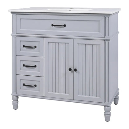 Freestanding 36" White Bathroom Vanity w/Ceramic Sink
